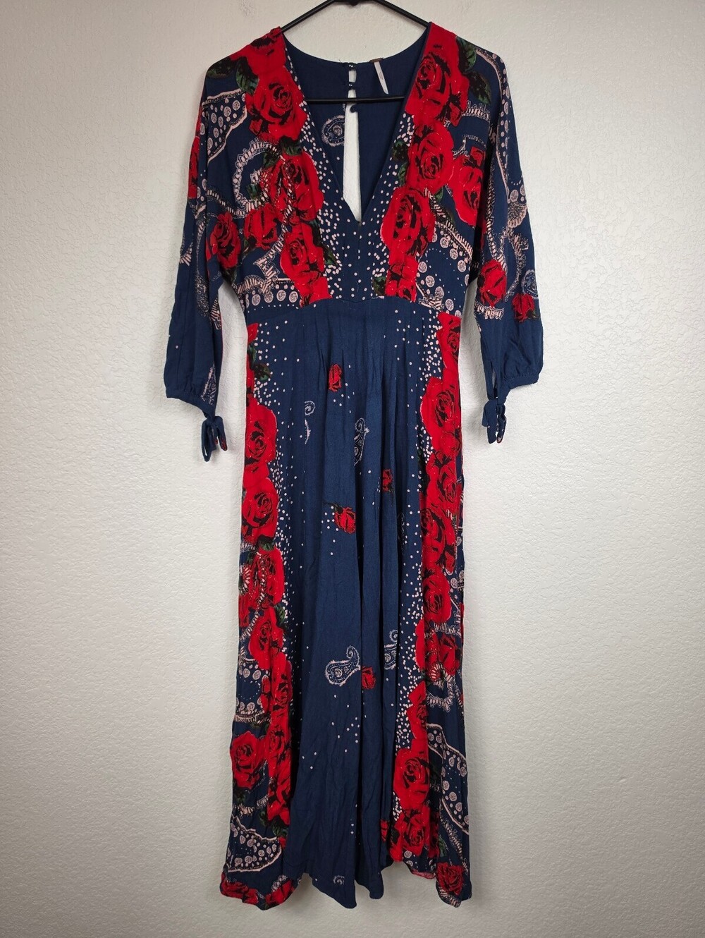 Free People Blue Red Floral Jumpsuit Size Extra Small